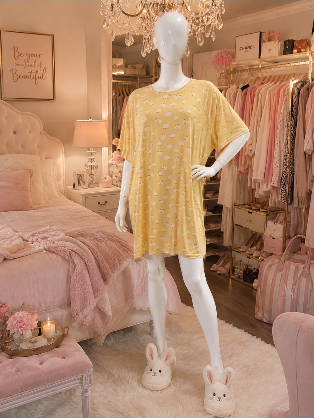 Cozy Yellow Floral Sleep Tee – Relaxed Women's Pajama Top